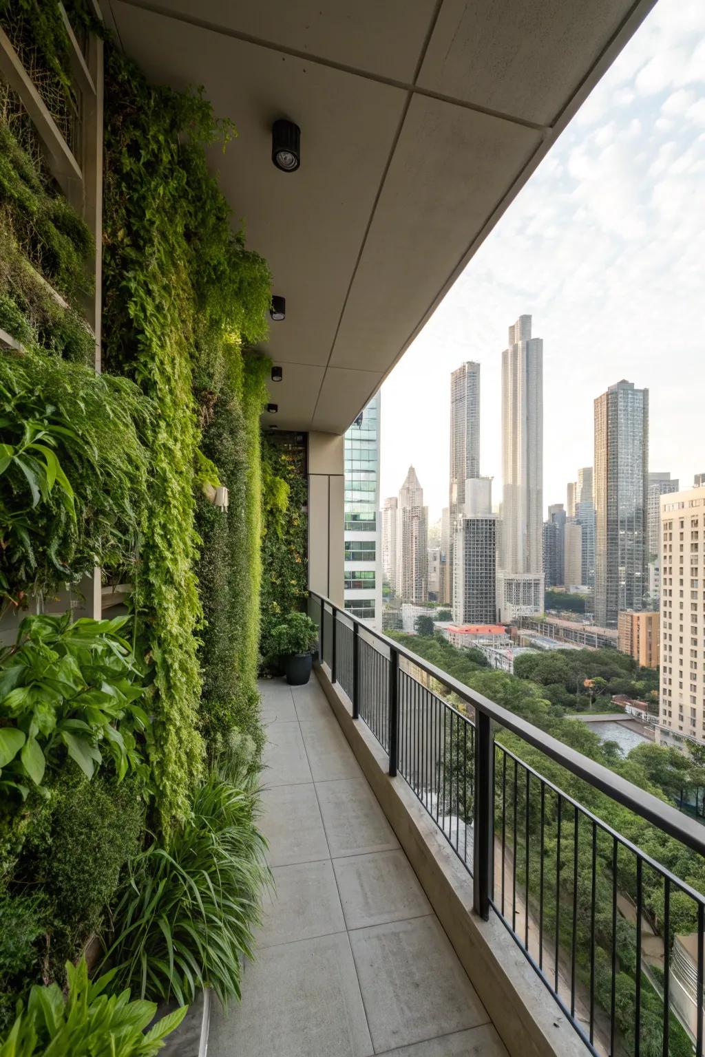 A lush vertical garden transforms any balcony into an urban oasis.
