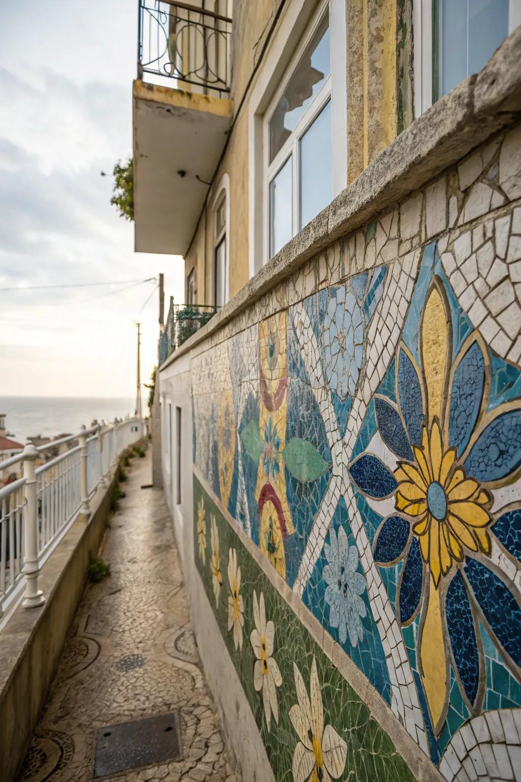 A mosaic wall adds a unique and artistic flair to your balcony.