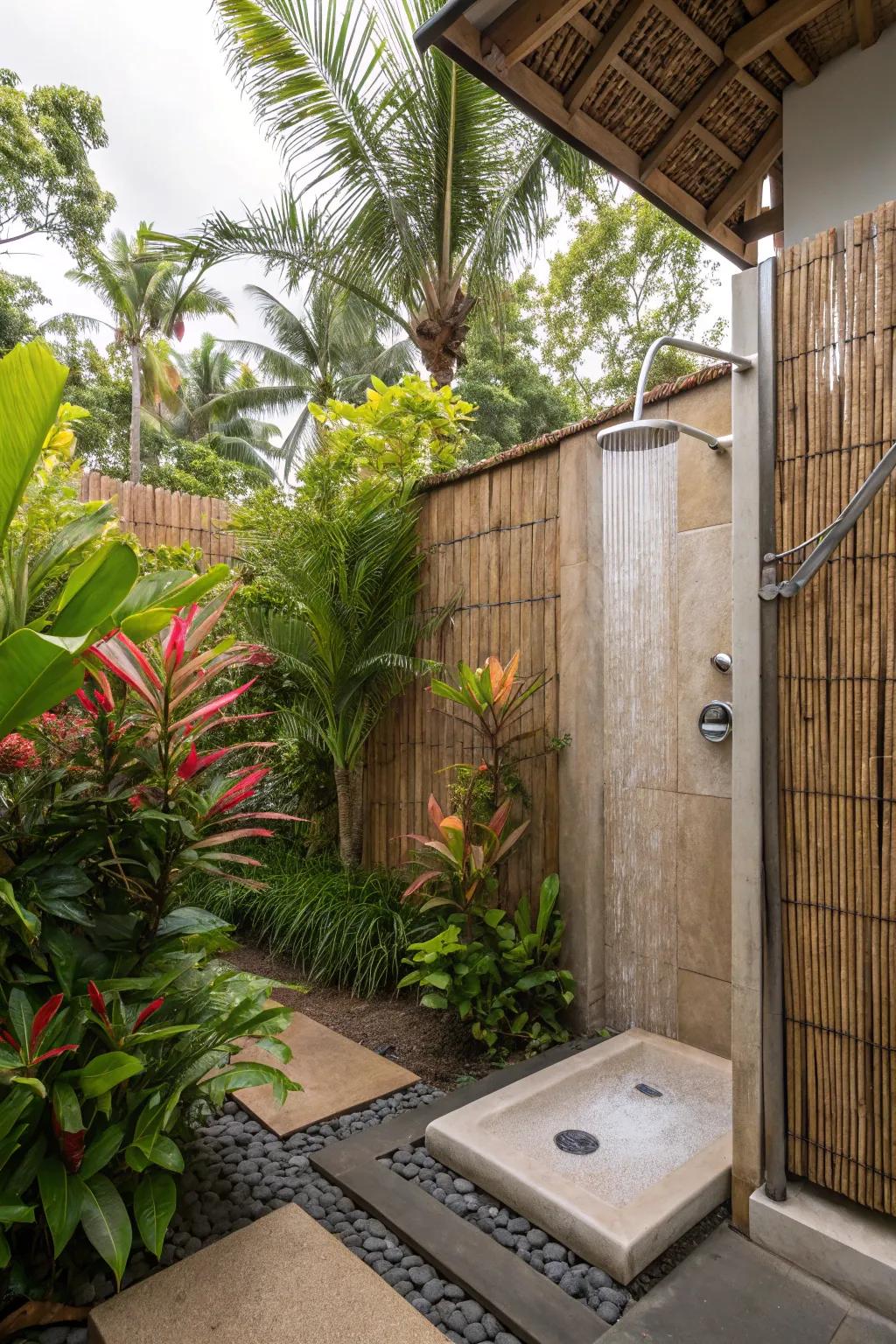 A bamboo screen providing privacy and a natural touch.