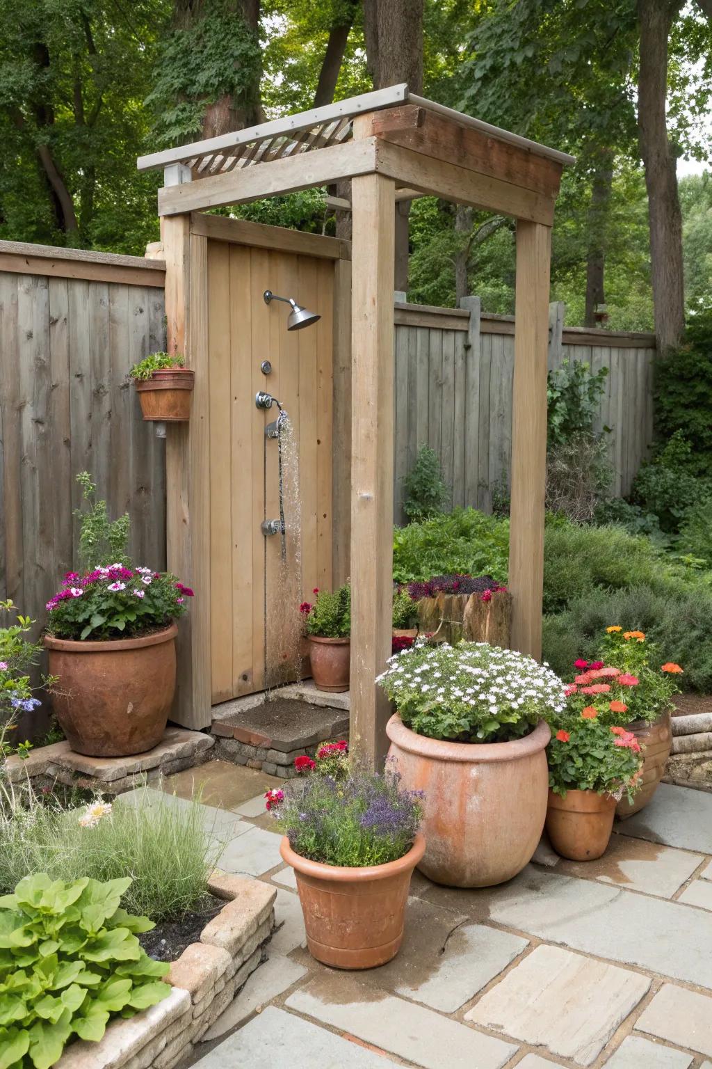 Clay pot planters adding fragrance and charm.