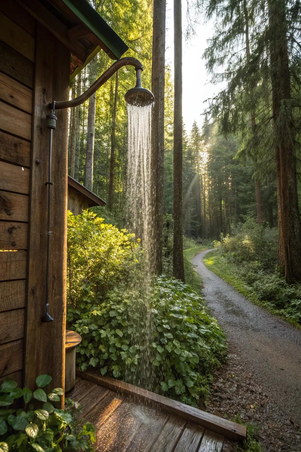 A waterfall showerhead for a natural bathing experience.