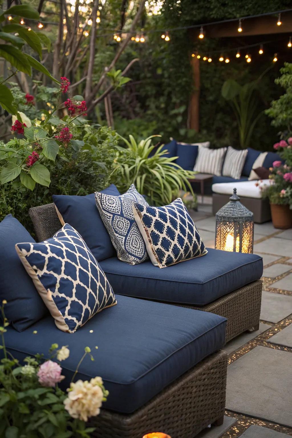 Embrace comfort and style with navy blue seating cushions.