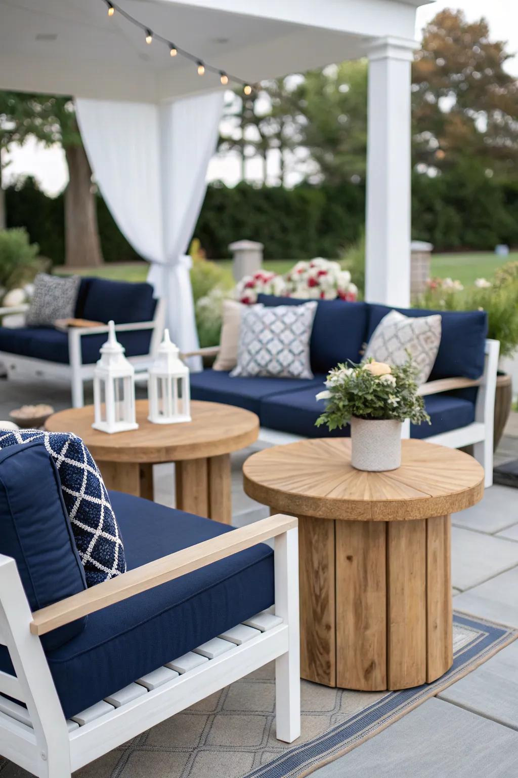 Balance your patio setting with contrasting accent tables.