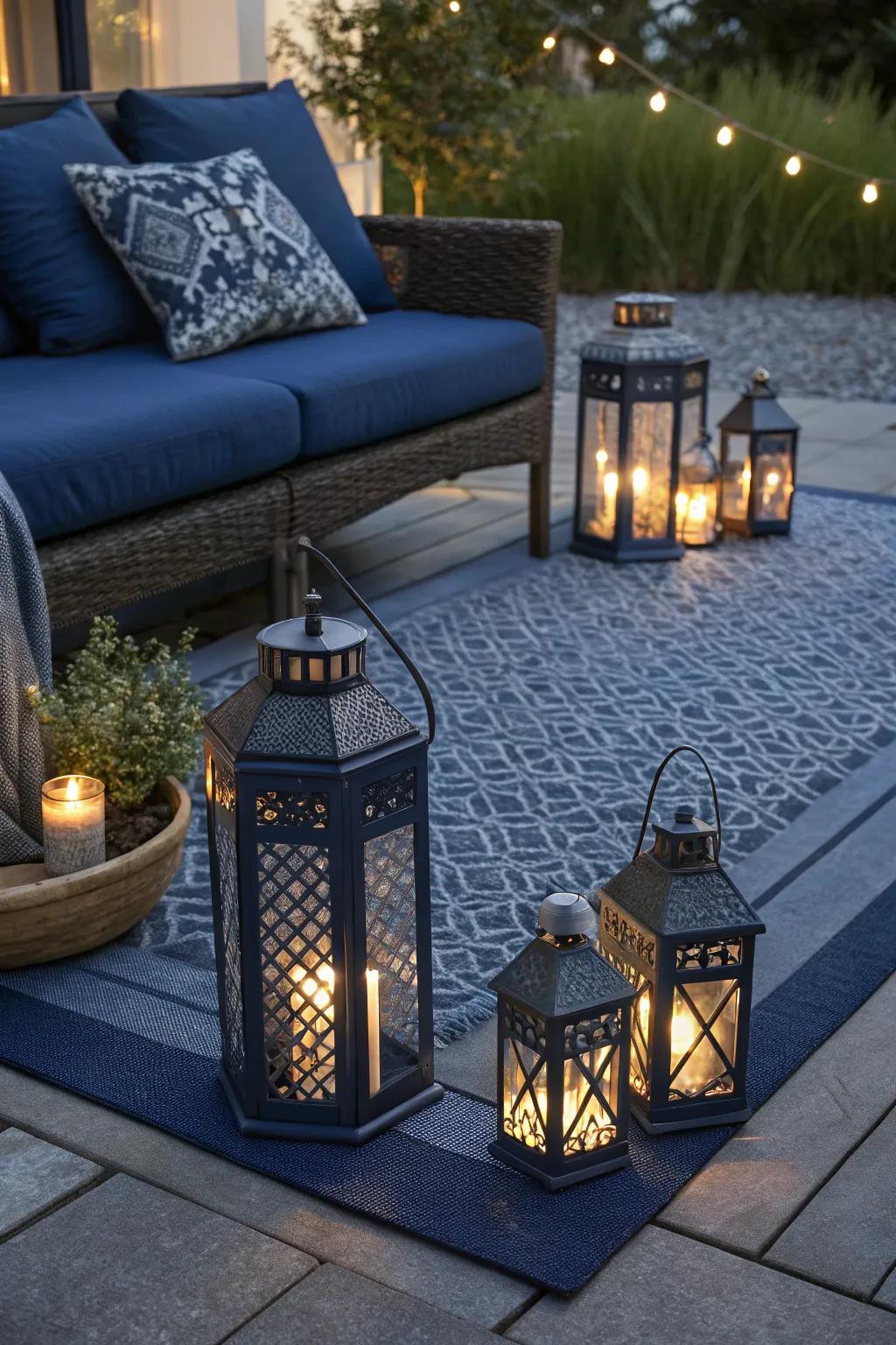 Create a warm ambiance with decorative lanterns.