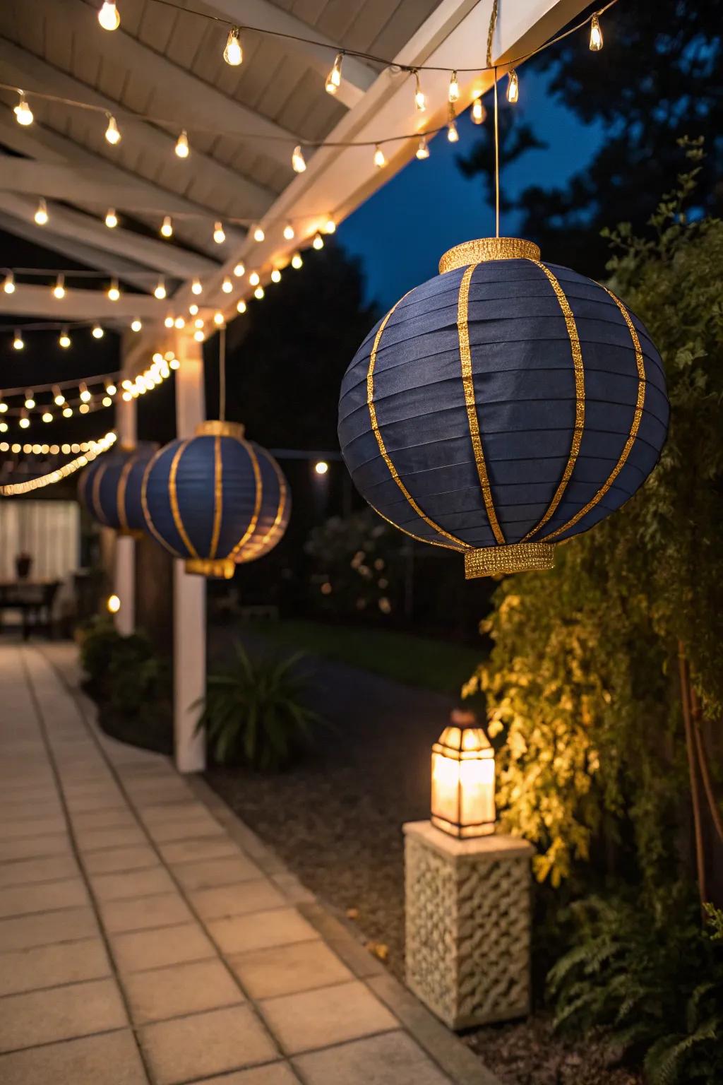 Add a touch of glamor with navy and gold accents.