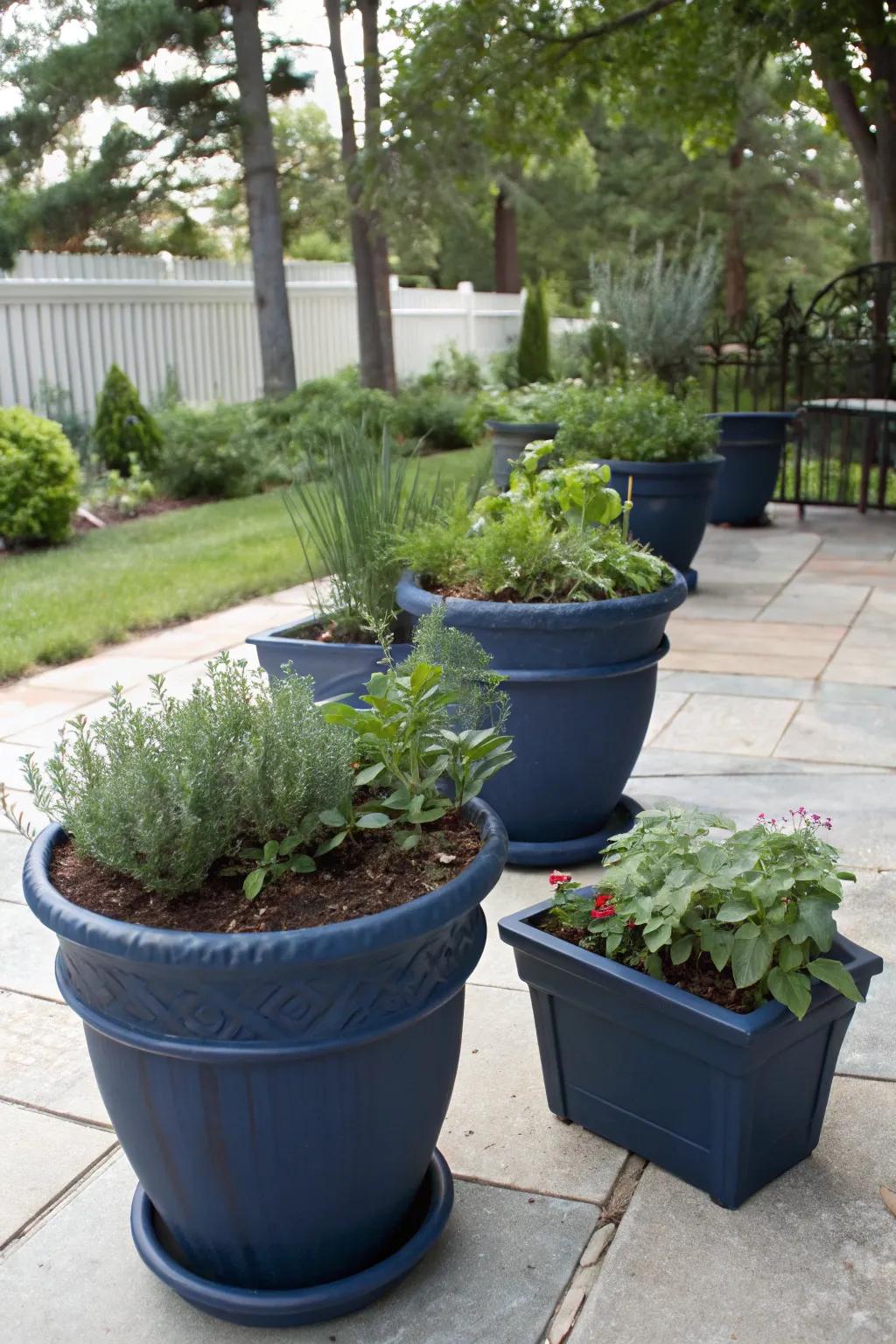 Personalize your space with DIY navy blue pots.
