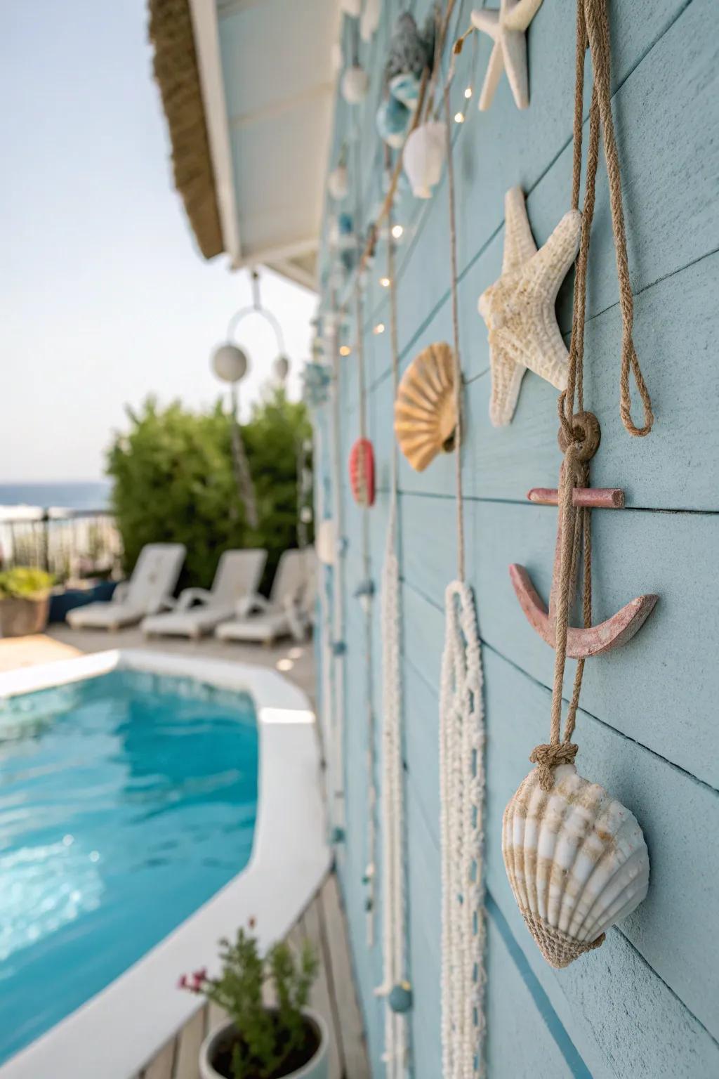 Coastal elements evoke a seaside feel.