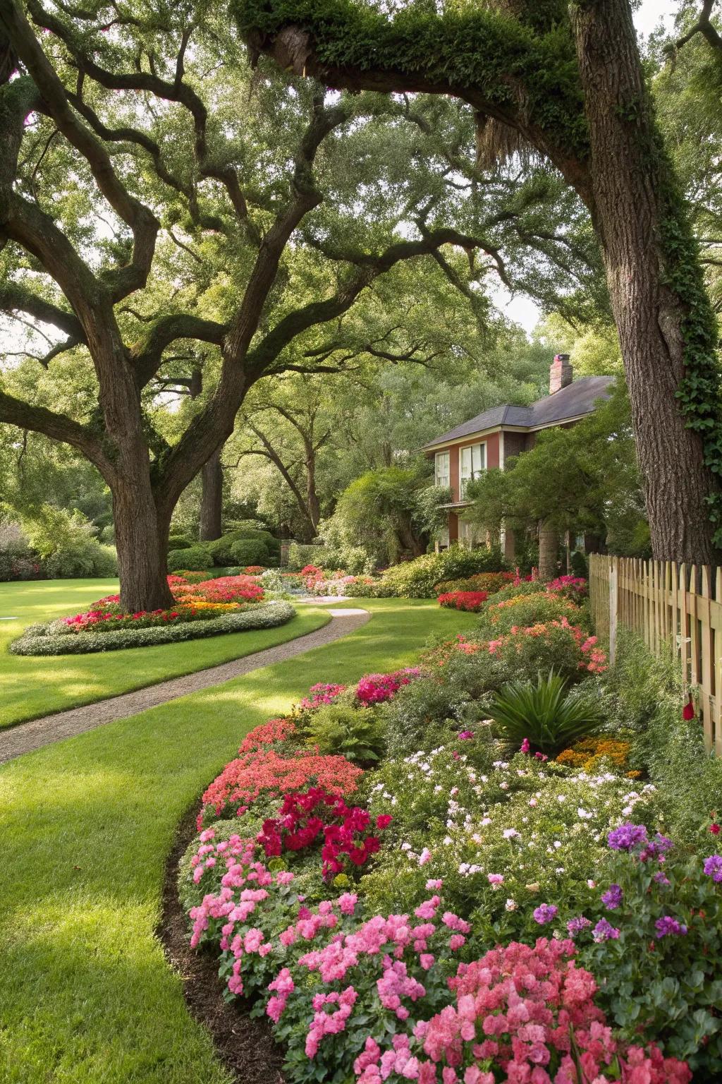 Majestic trees create a natural focal point in any large front yard.