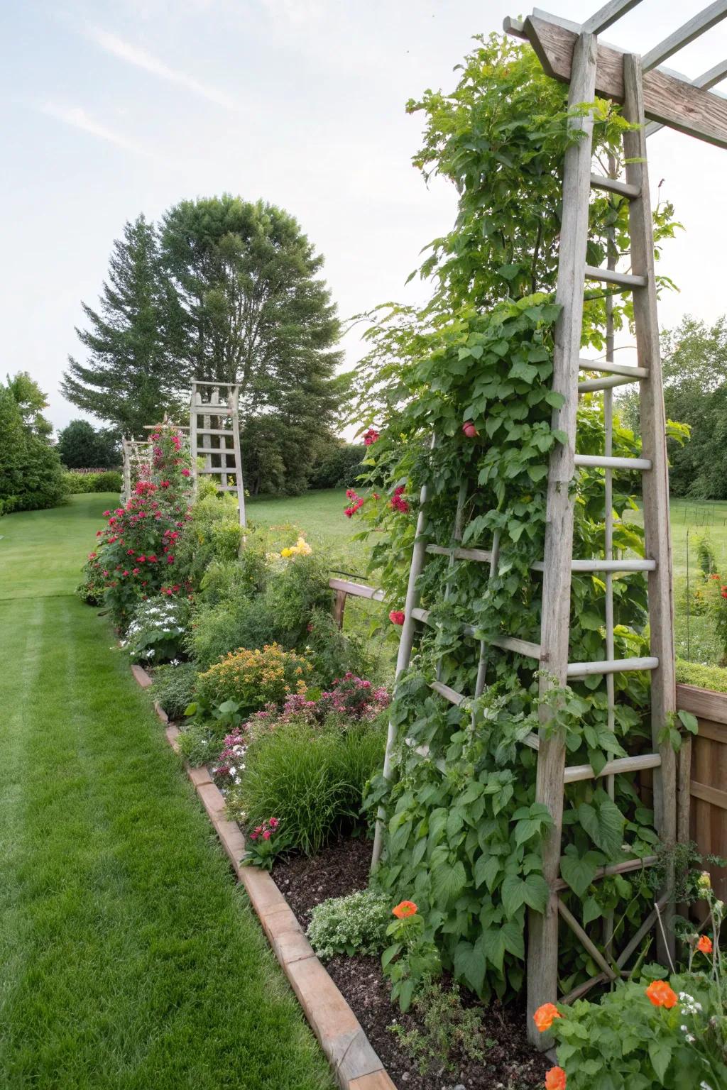 Vertical gardening adds dimension and maximizes space.