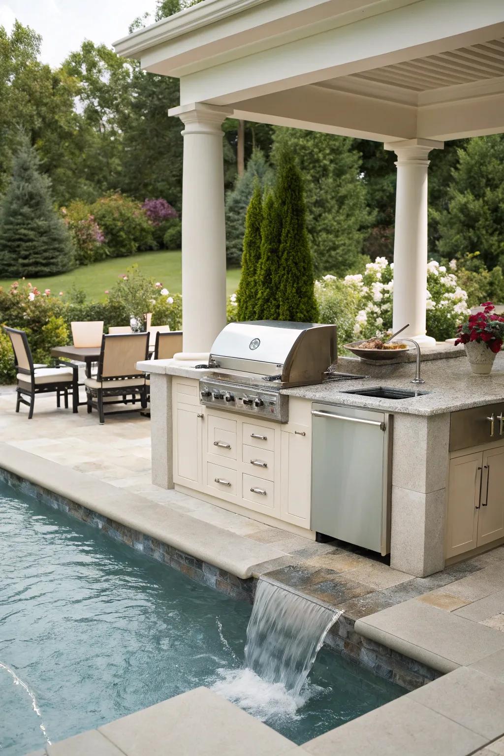 Water features enhance the ambiance of your BBQ area.