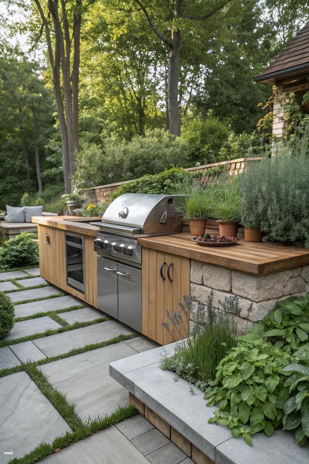 Blend your BBQ space with nature for a harmonious look.
