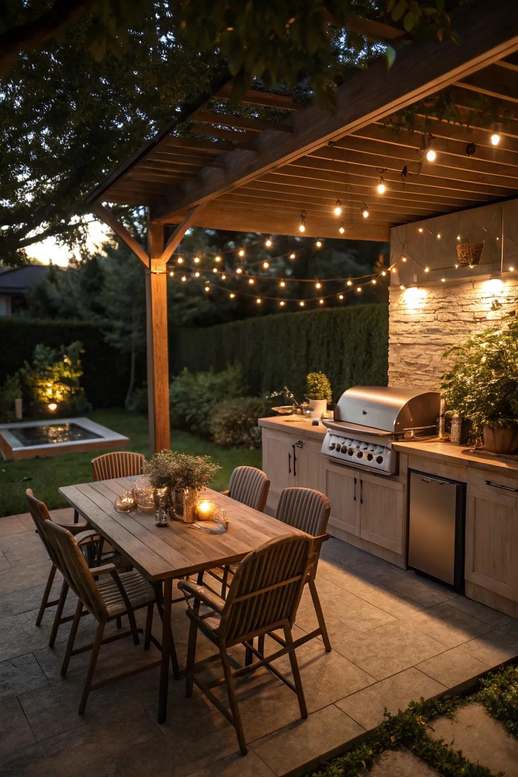 Lighting transforms your BBQ area into a nighttime retreat.