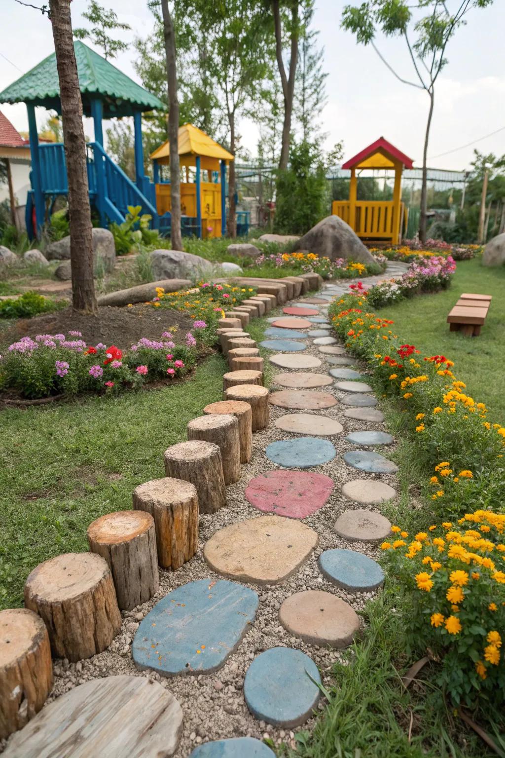 Guide little feet on a journey with whimsical garden pathways.