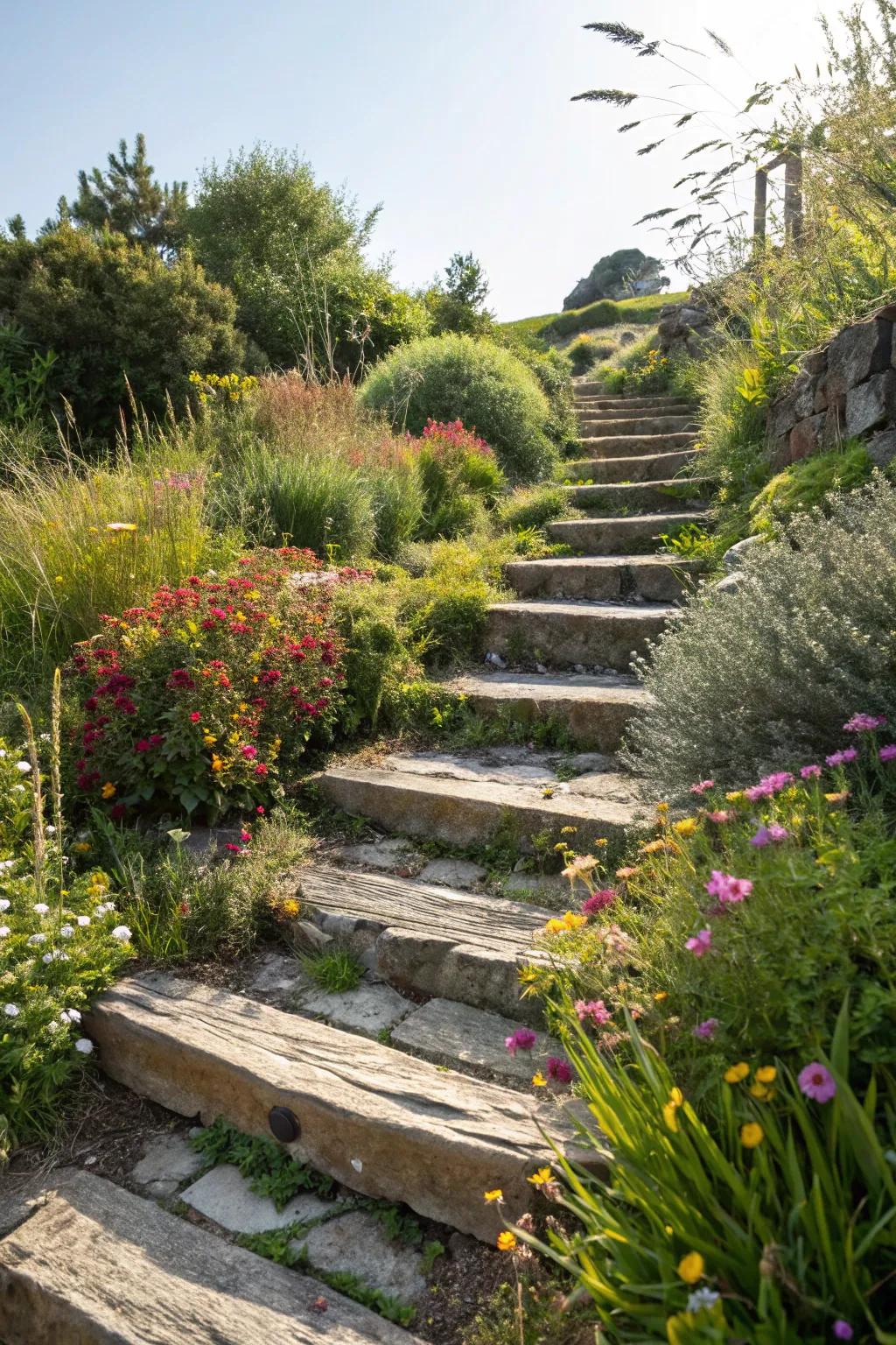 Sustainable steps crafted from recycled materials.