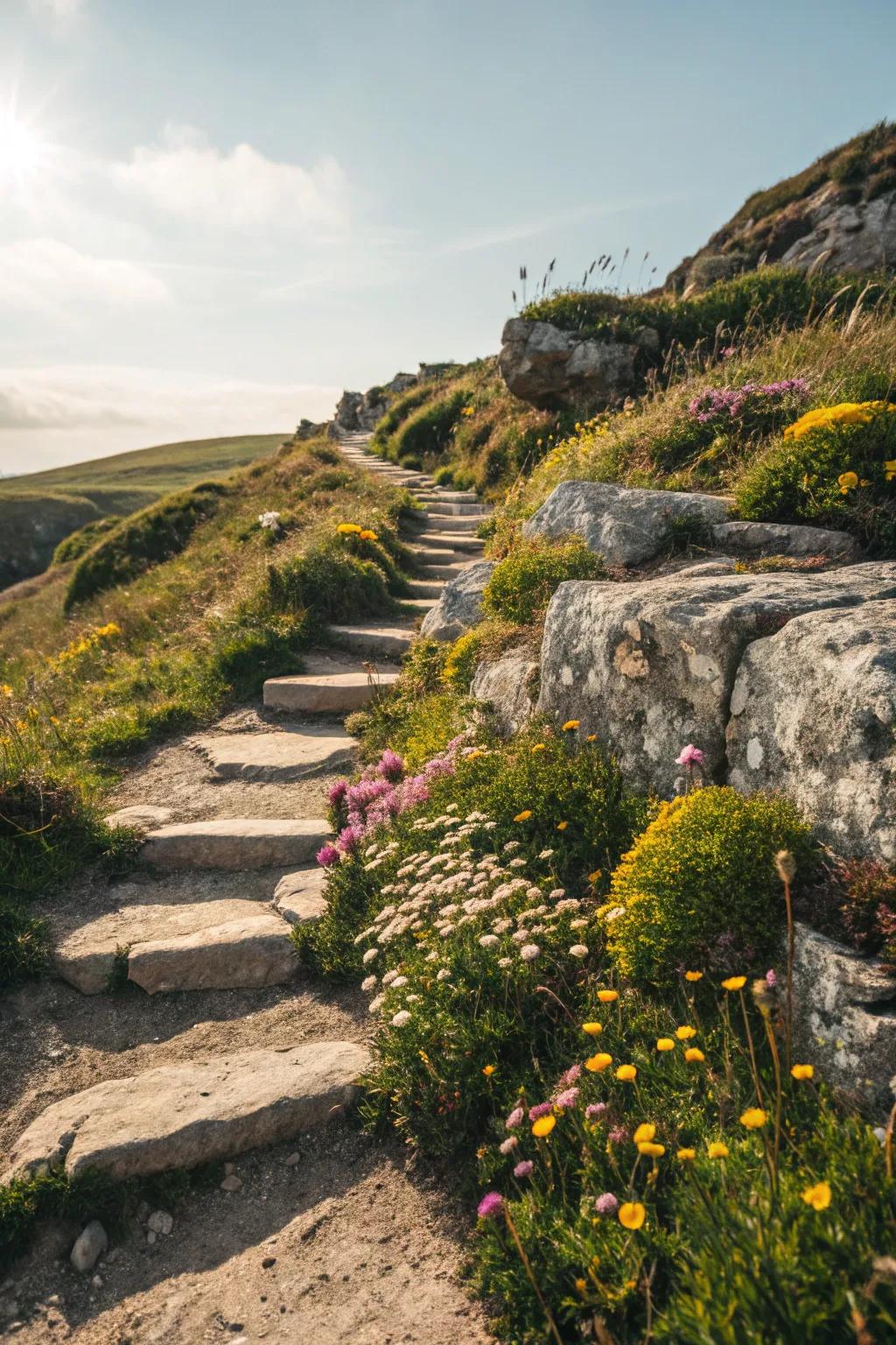 Rustic rock pathways for an organic garden look.