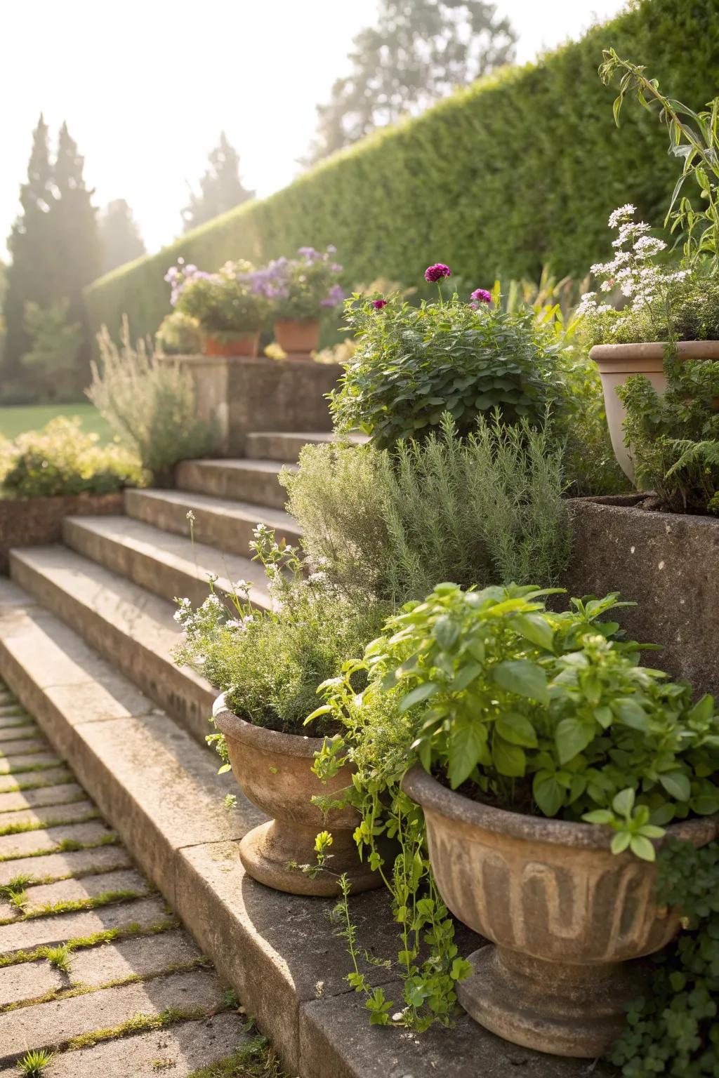 Herb garden steps for fresh and fragrant plantings.