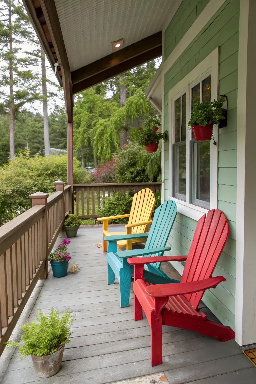 Relax in style with vibrant Adirondack chairs.