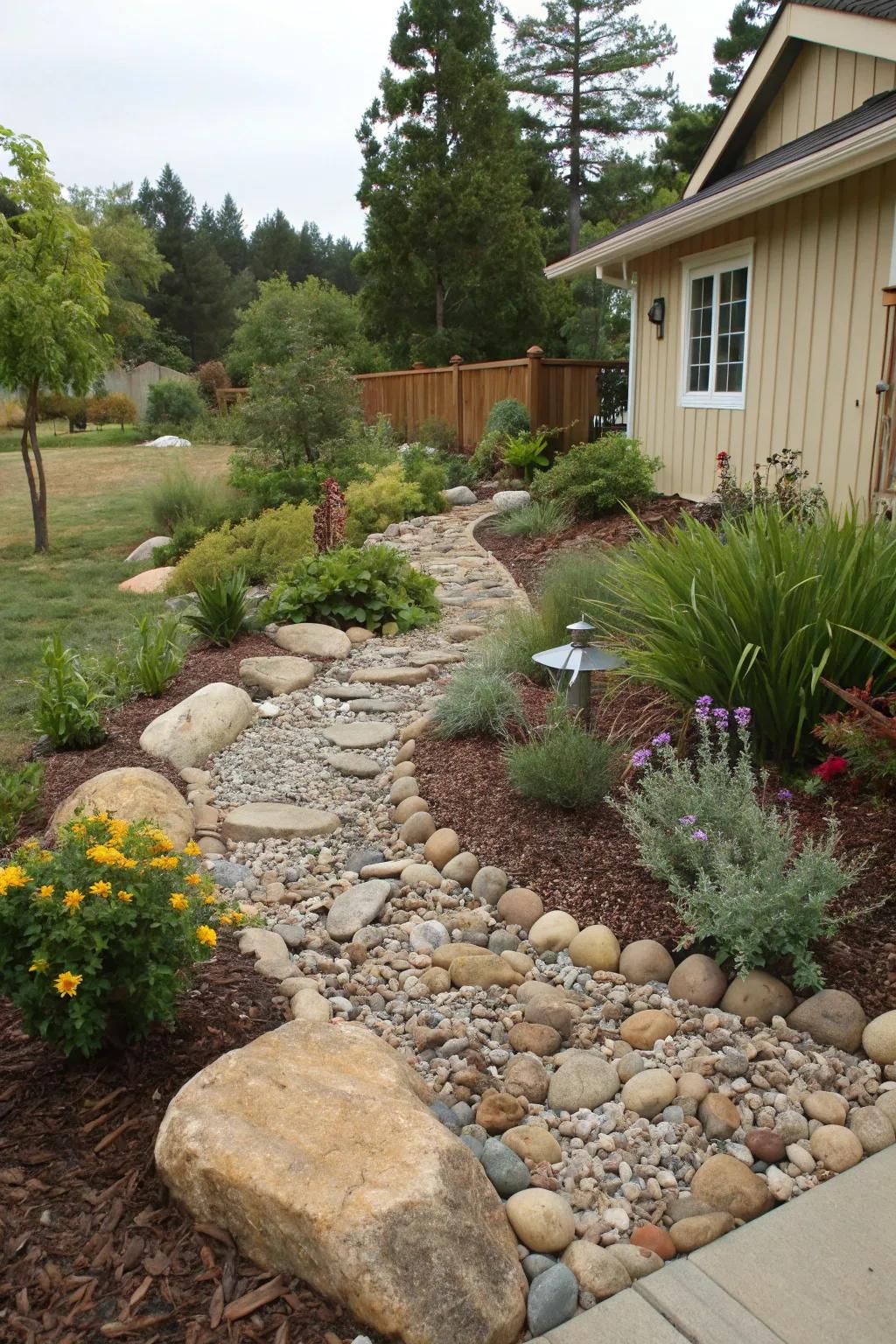 Contrast different textures by combining pebbles with other materials.