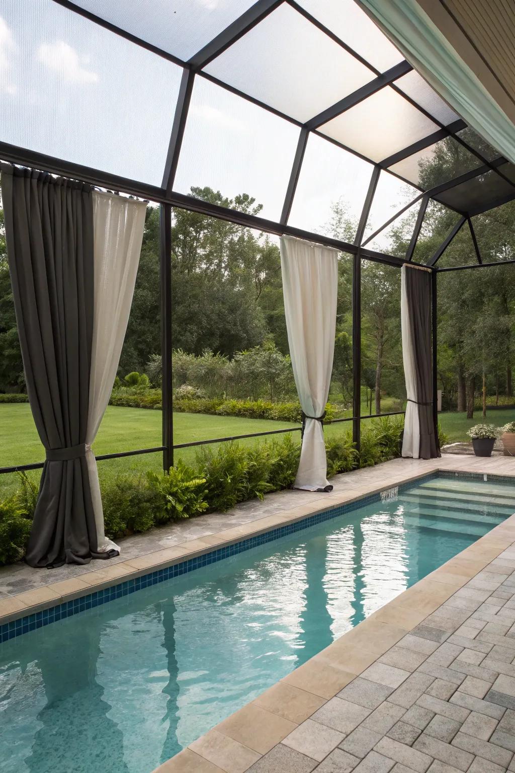 Enhance privacy with stylish outdoor curtains.