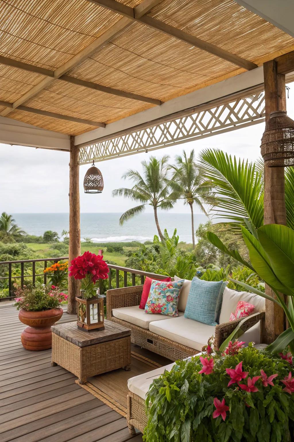 Bamboo shades bring a tropical vibe to your deck.