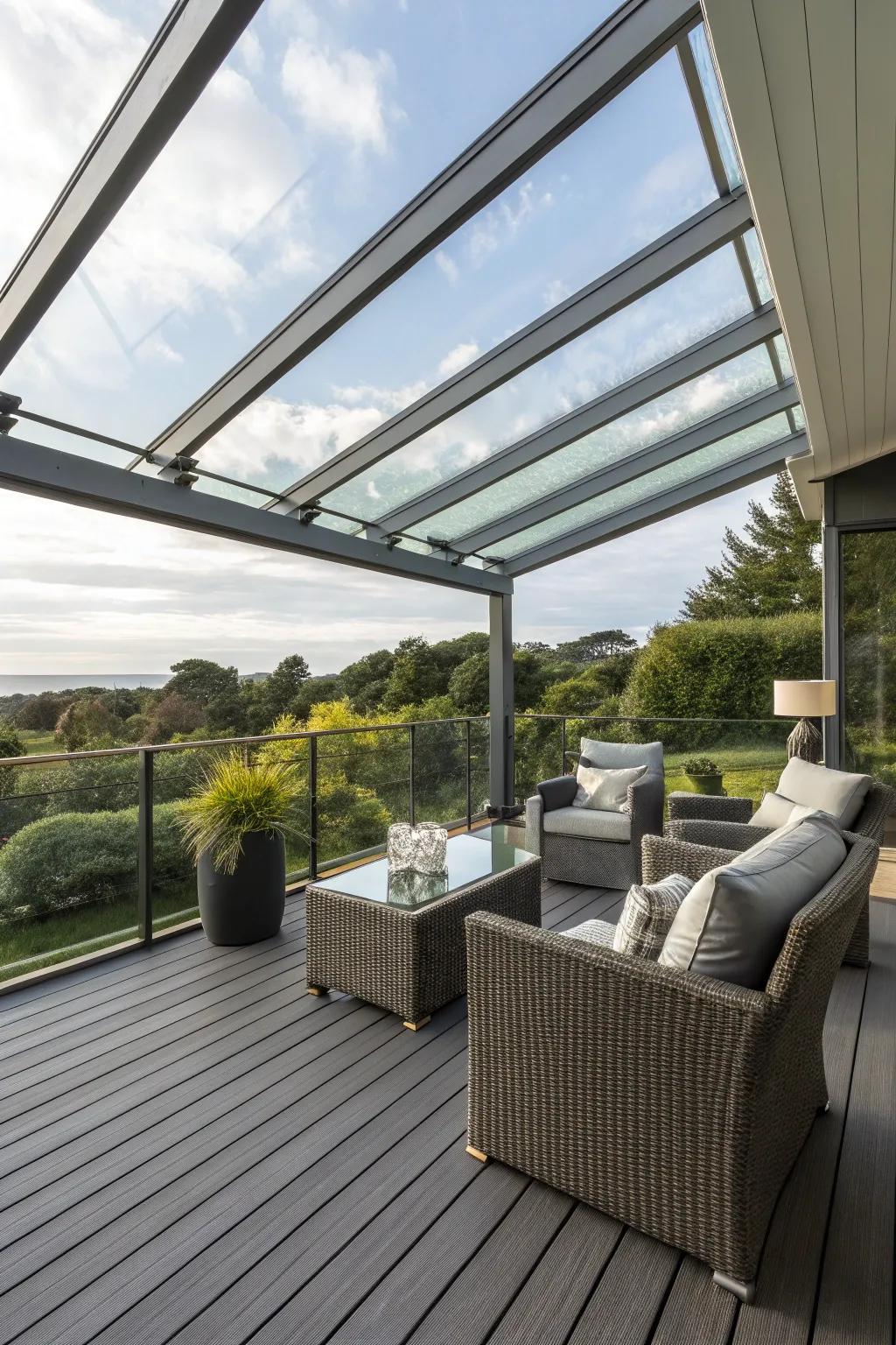 Glass roofs offer elegance and natural light.
