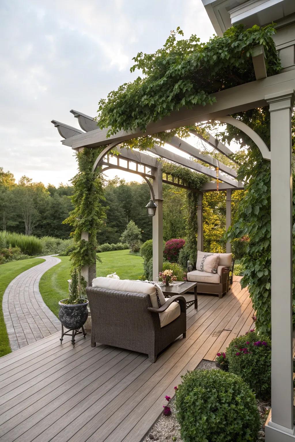 Freestanding pergolas provide flexible shade and style.