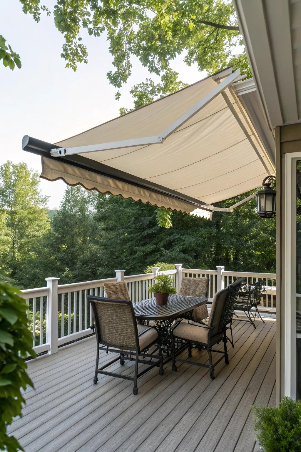 Retractable awnings offer flexibility and comfort.