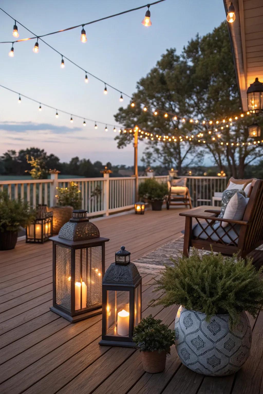 Creative lighting transforms your deck into a cozy retreat.