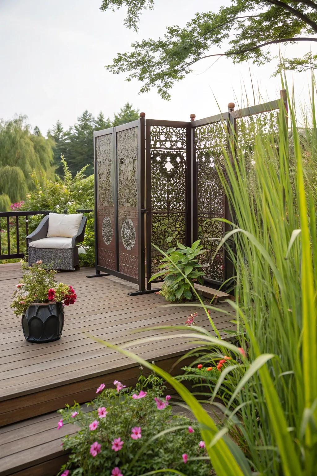 Privacy screens offer elegance and personal flair.