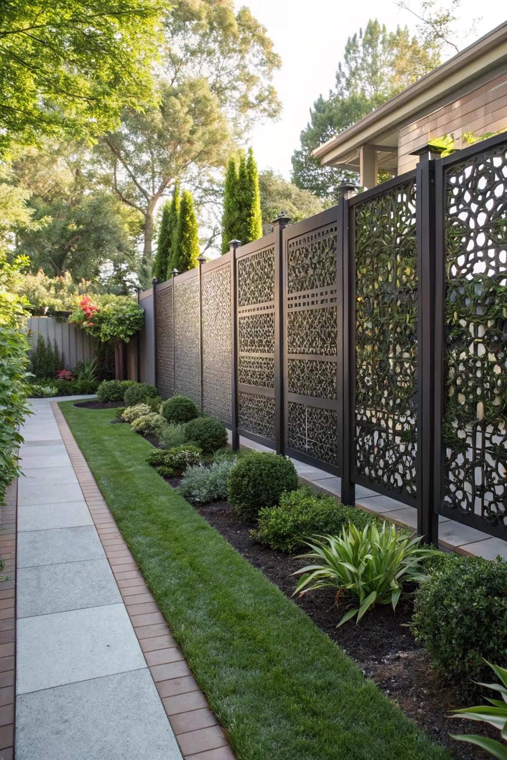 Perforated metal panels bring style and function to privacy.