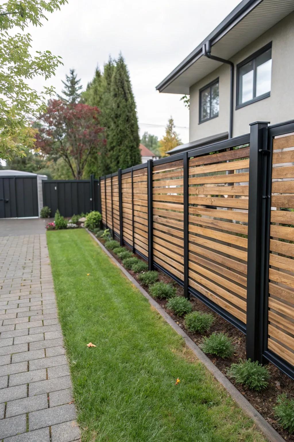The perfect blend of wood and metal for a chic privacy fence.