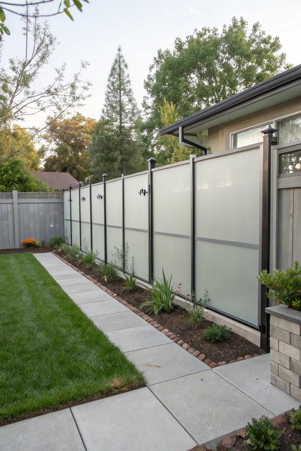 Frosted glass panels add a modern touch to privacy.
