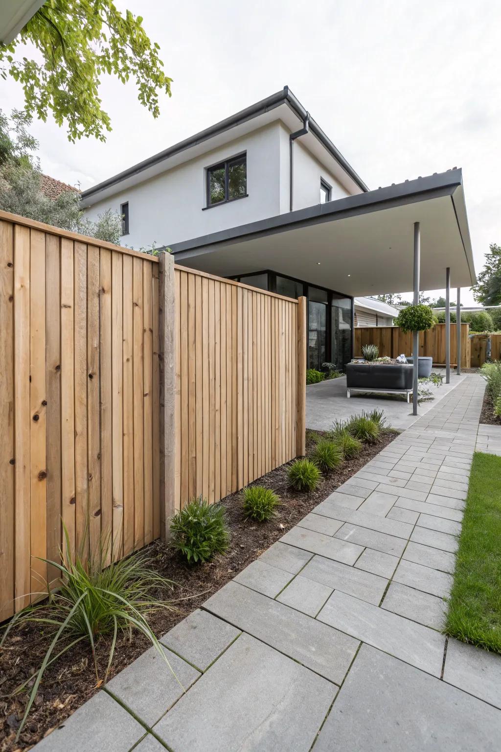 Vertical timber adds height and style to fencing.