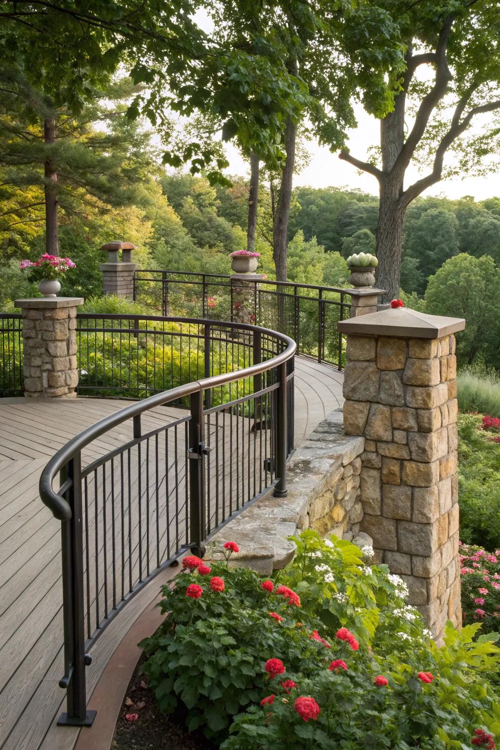 Stone and metal create a sturdy, rustic look for outdoor enjoyment.