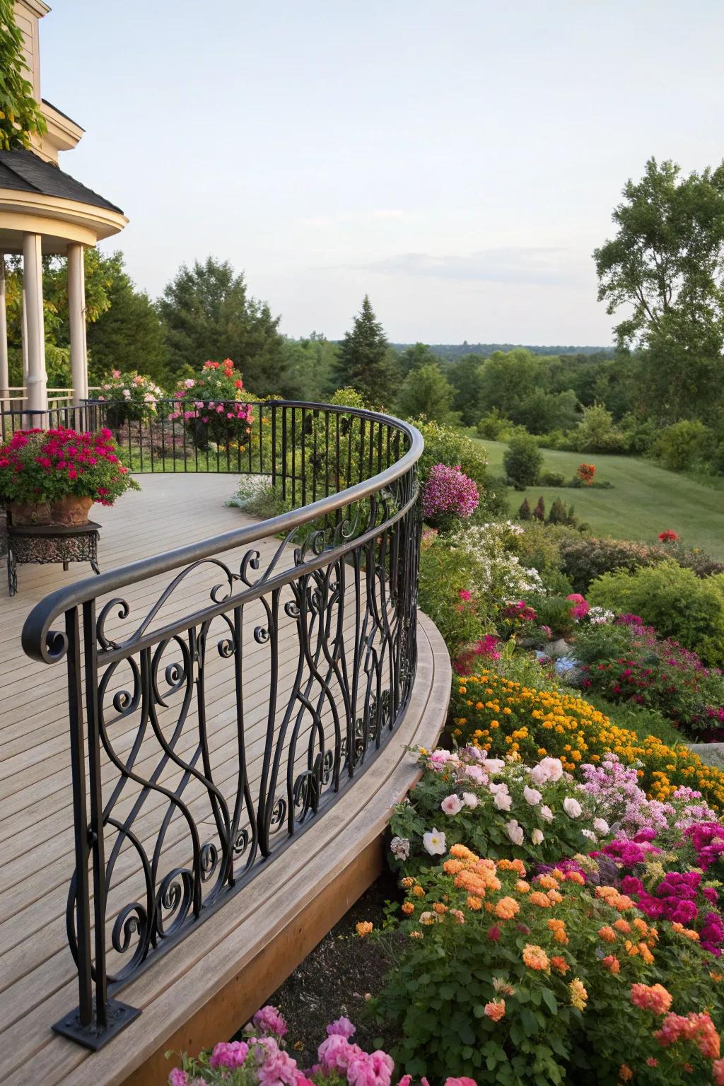Wrought iron railings bring timeless elegance to traditional decks.
