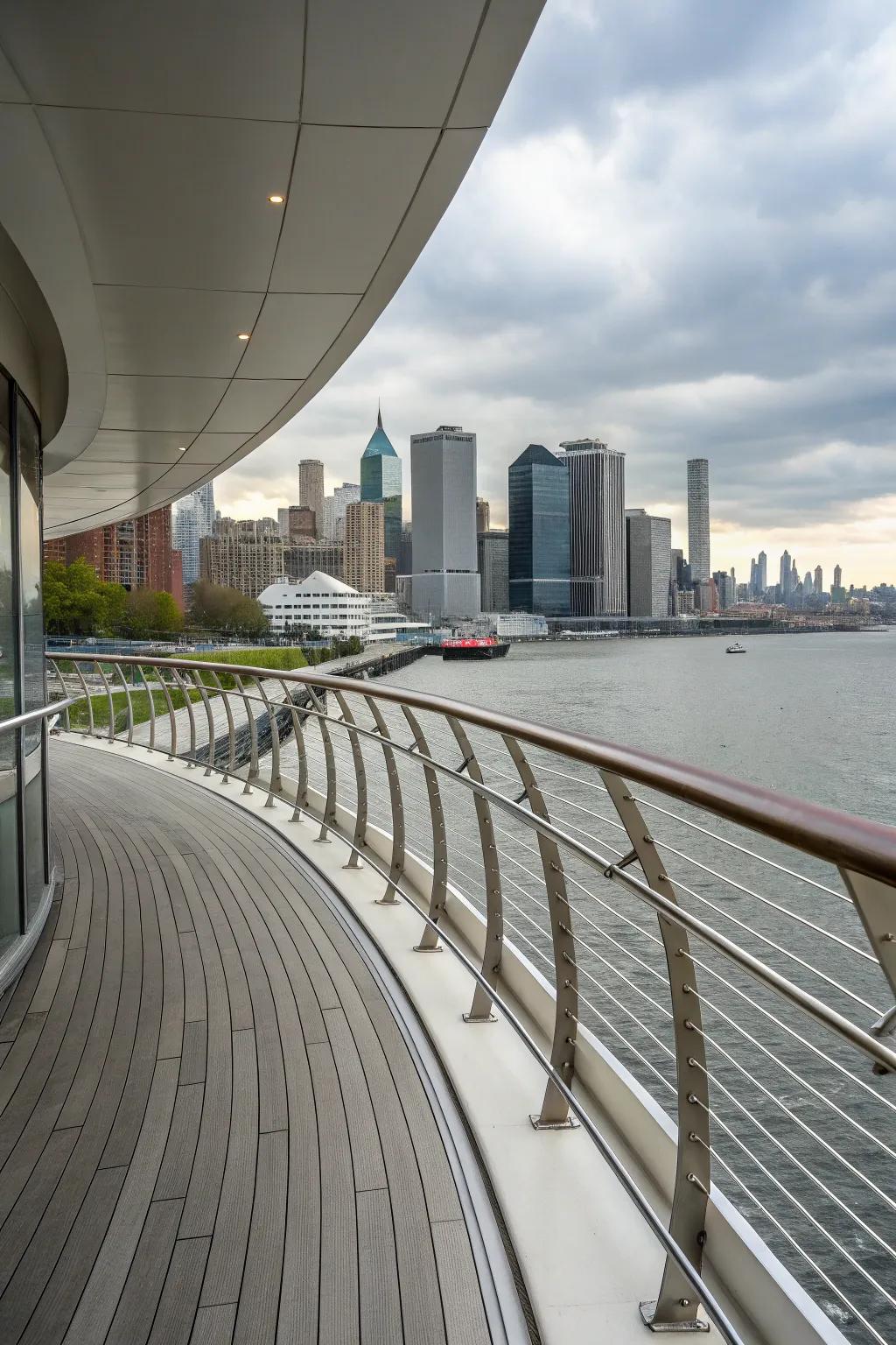 Modern metal railings offer a sleek finish for urban decks.
