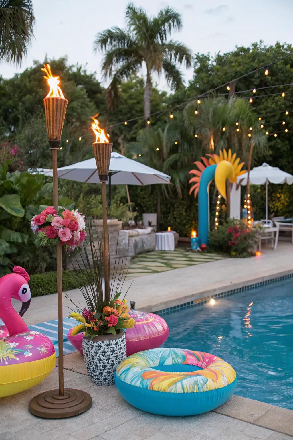Make a splash with a tropical poolside paradise complete with vibrant decor.