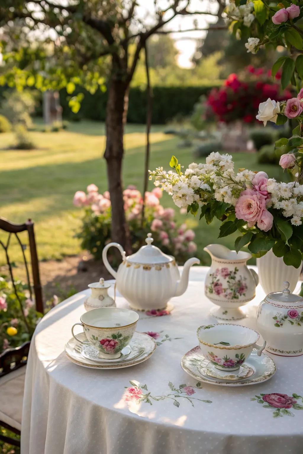 Sip and savor at a charming garden tea party with vintage flair.