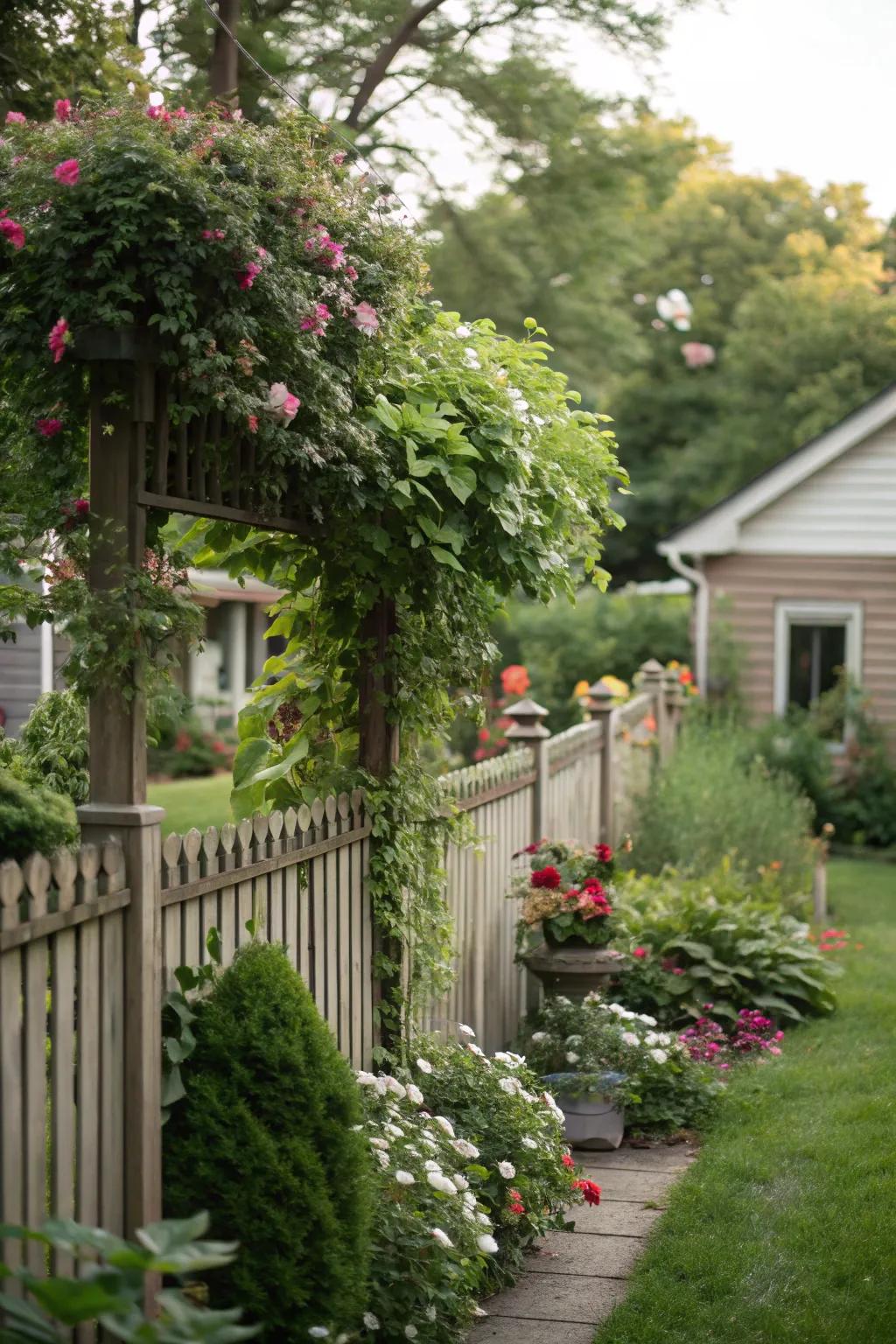 Add depth with layered landscaping along fences.