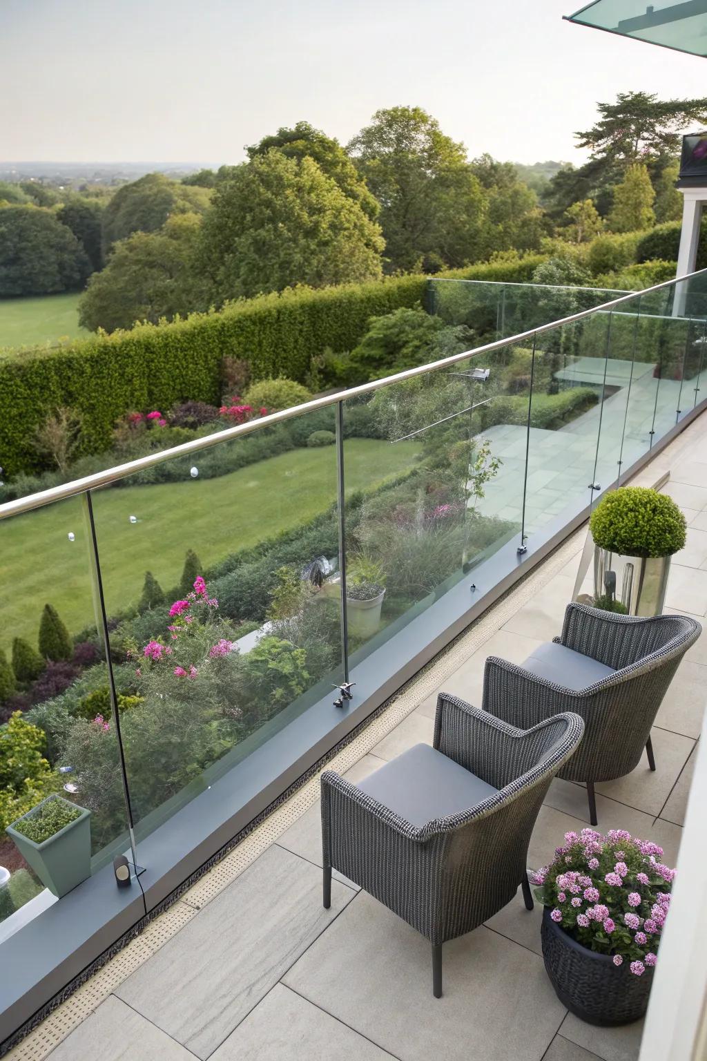 Enjoy uninterrupted views with glass panel fencing.