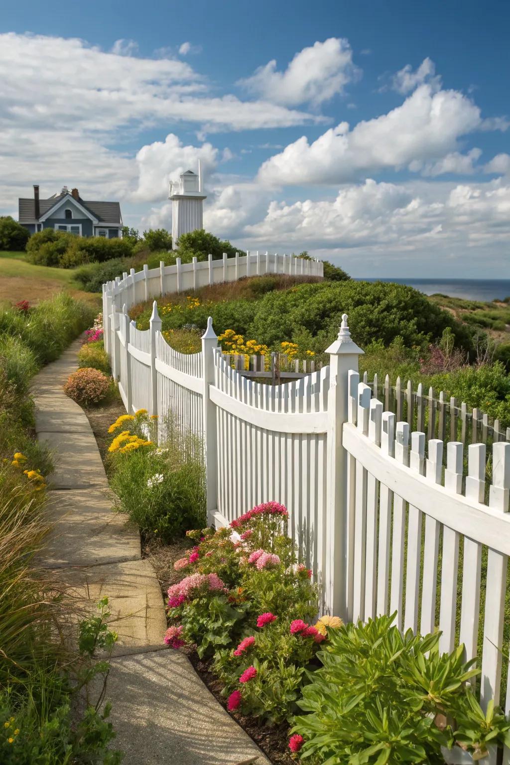 Cape Cod concave picket fence with a nostalgic charm.