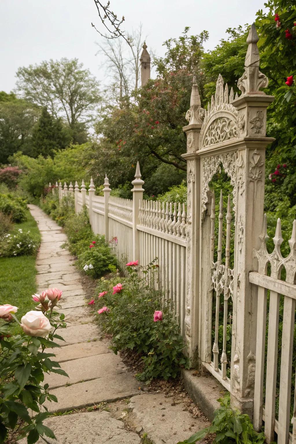 Intricate spade styled picket fence adding Victorian elegance.