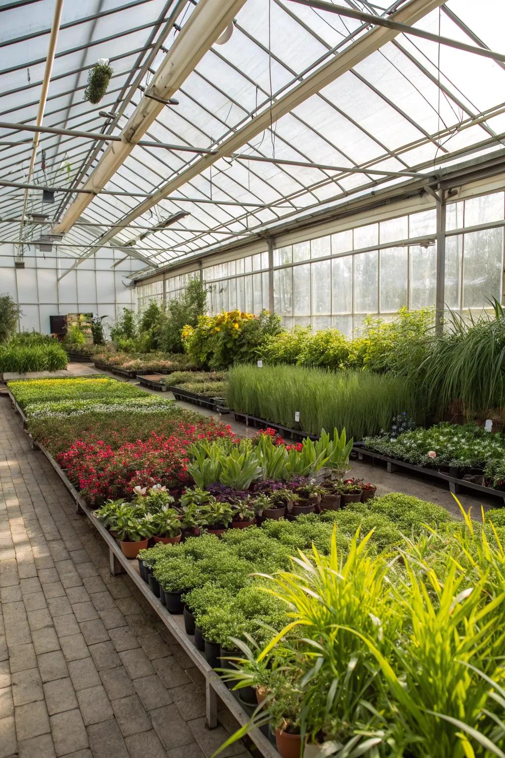 Zoned planting areas in a greenhouse for tailored plant care.