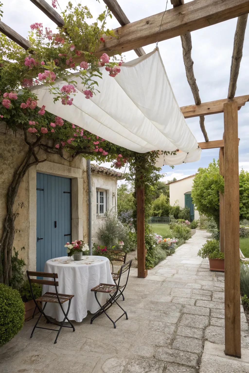 A pergola offers elegant shade and a touch of European flair.