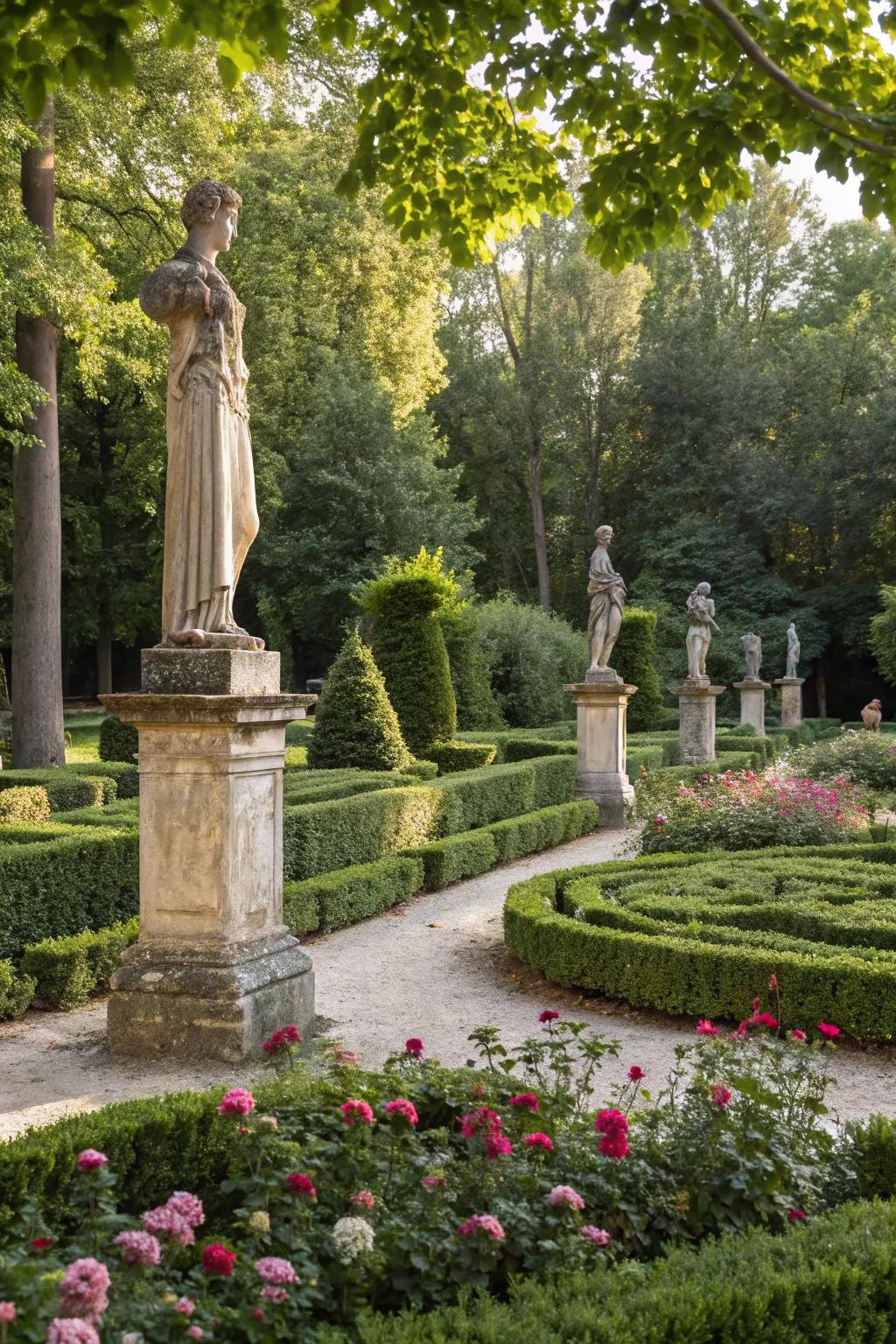 Classical sculptures add an artistic and unique touch to gardens.