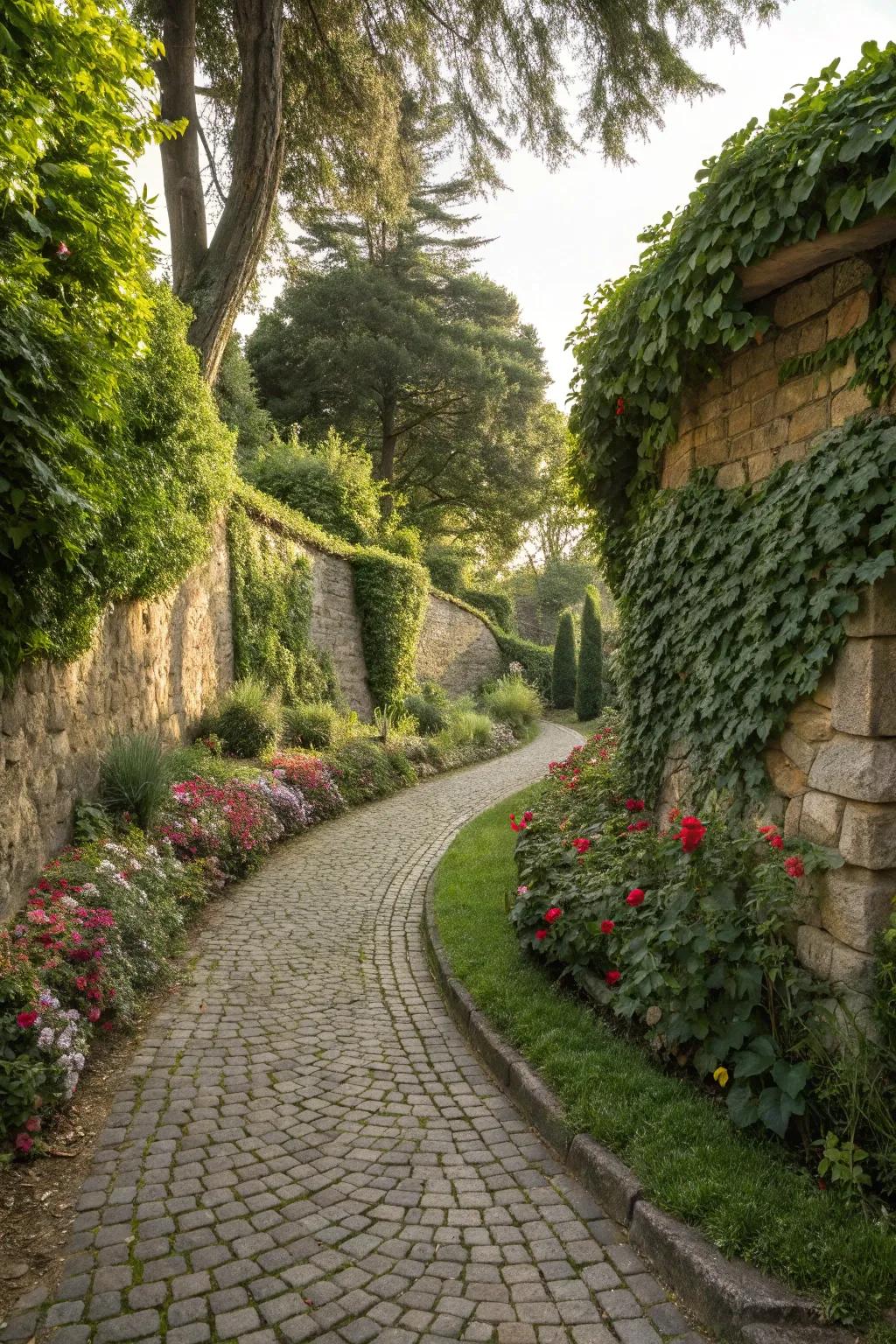 A cobblestone path that invites exploration and adds rustic elegance.