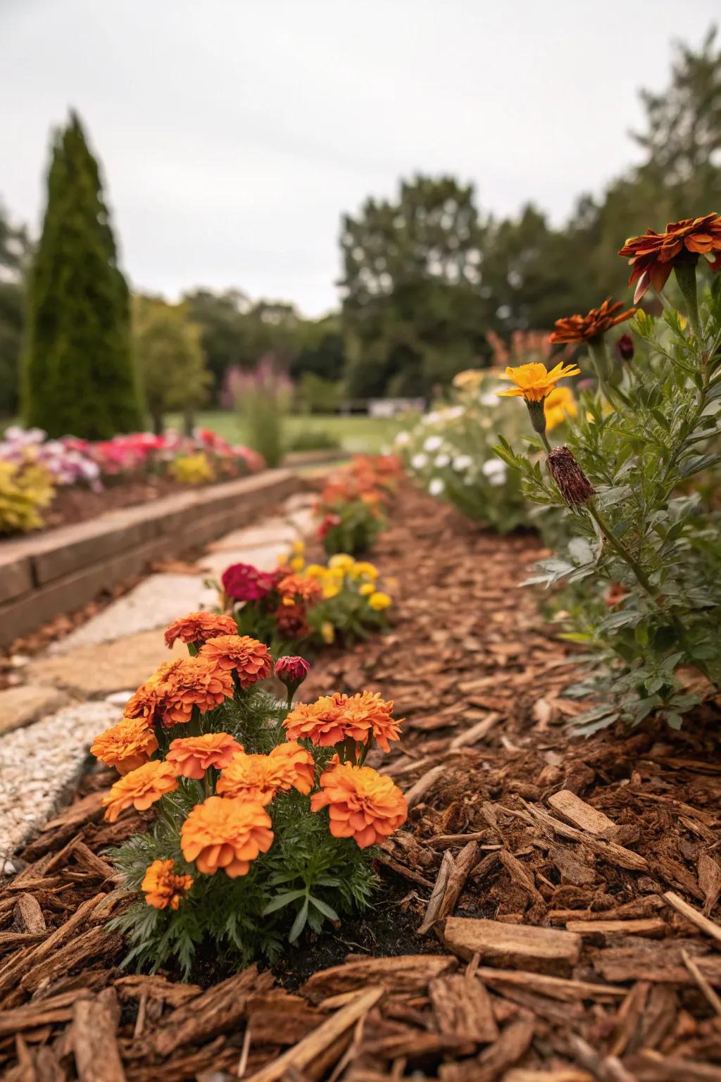 Cedar mulch adds warmth and color to garden landscapes.