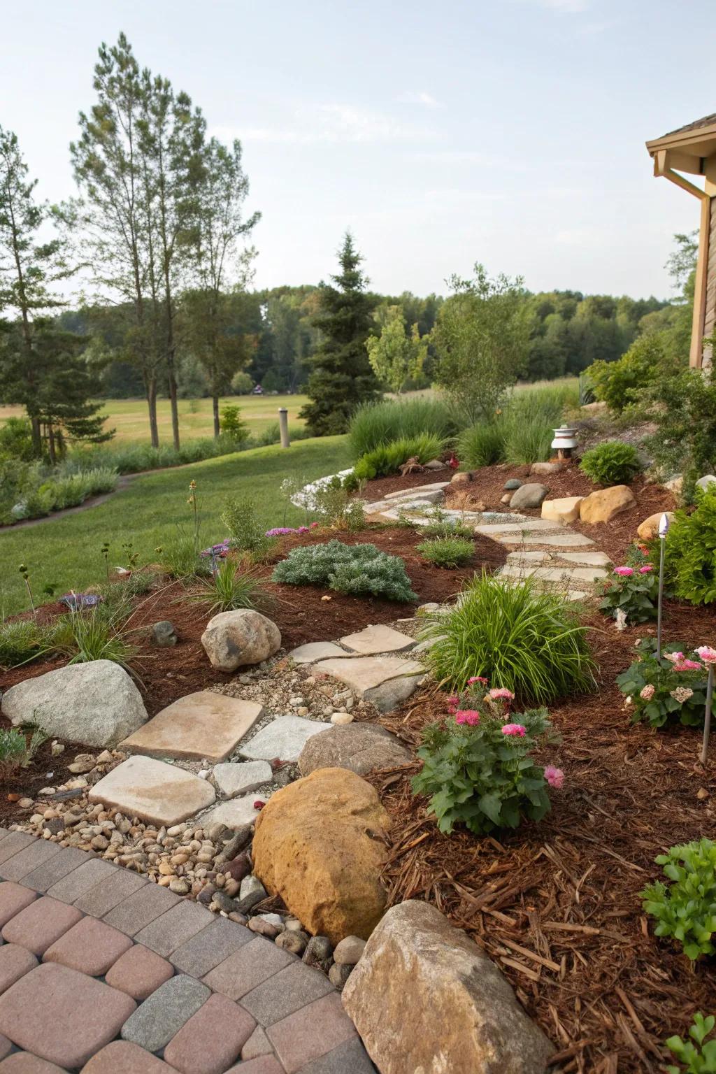 Mixing cedar mulch with other materials adds texture to your garden.