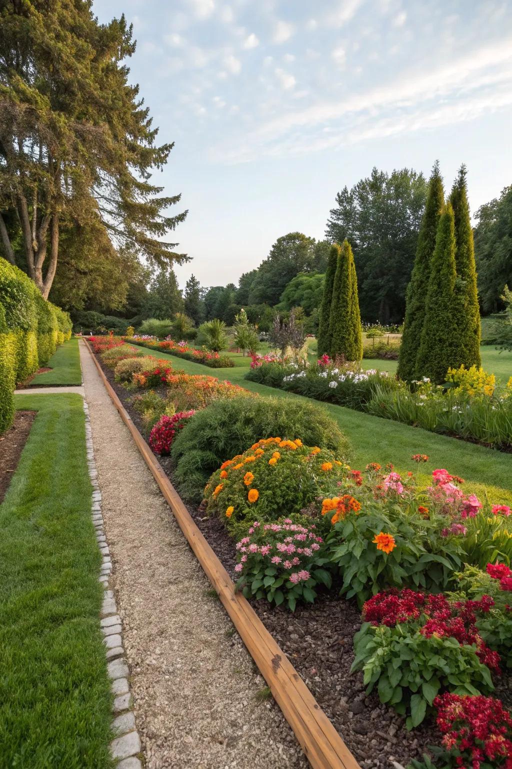 Cedar mulch gives garden borders a neat, defined look.