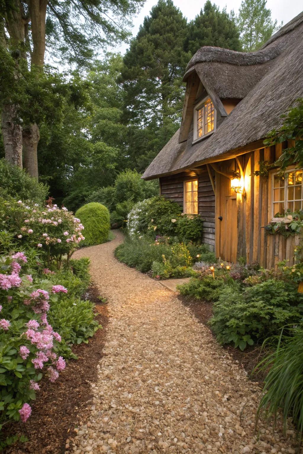 Wood chips create a warm and inviting path to your doorstep.